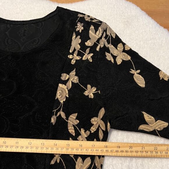 VTG Womens Black Gold Floral Embroidered Midi Dress With Side Slits Size L/XL - Picture 10 of 13